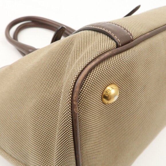 Authentic PRADA Logo Jacquard Leather 2Way Bag Hand Bag Beige - Picture 10 of 16